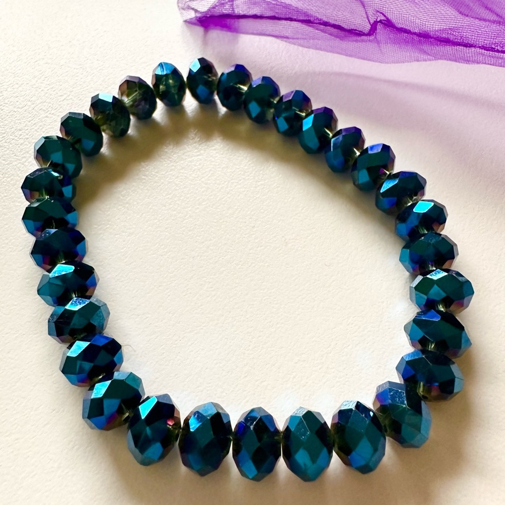 Metallic Blue Bead Bracelet